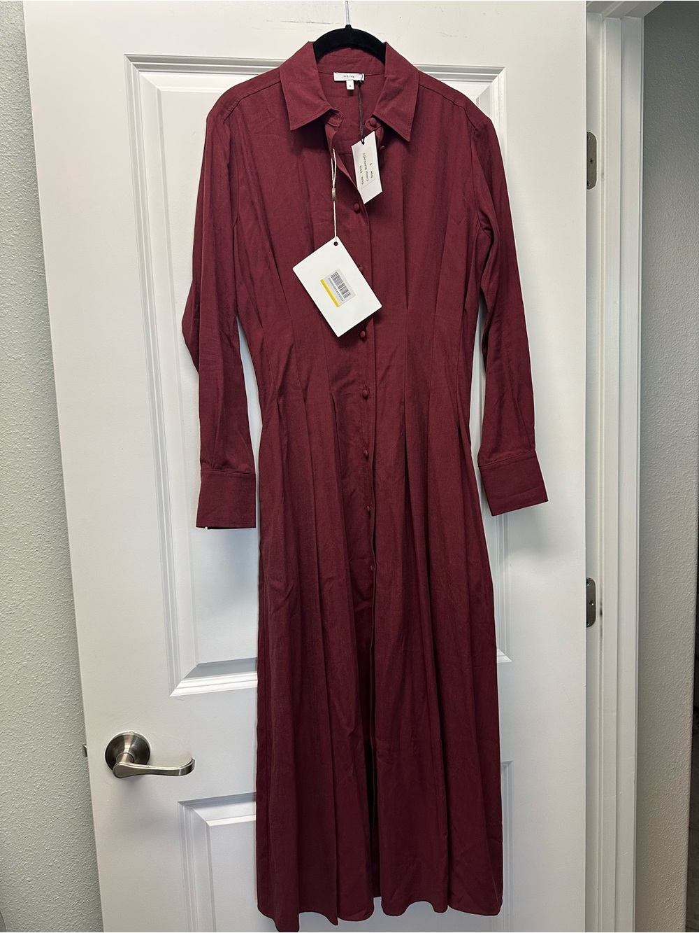 NWT Iris + Ink Long Sleeve Shirt Midi Dress in Burgundy Women's 6